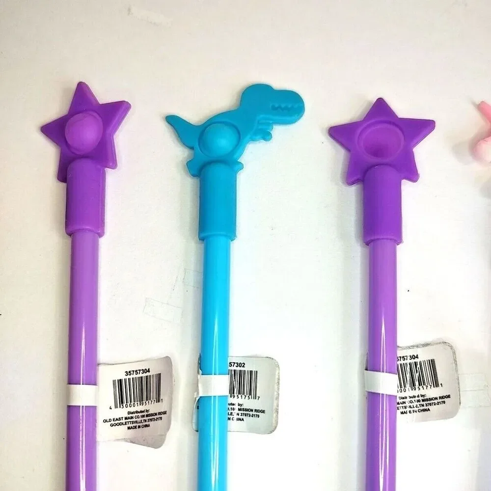 Lot of 5 Novelty Ink Pen Unicorn Dinosaur Star Heart Silicone Fidget Pop Game